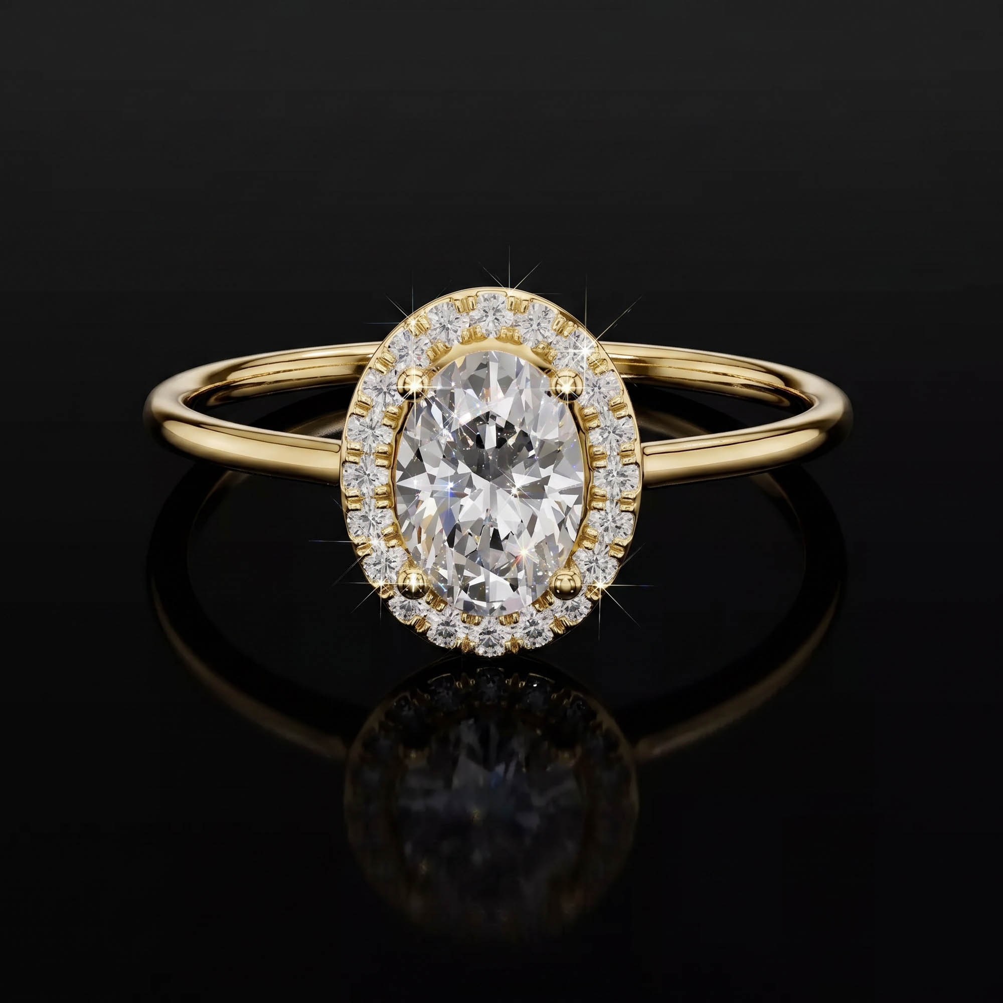 Aura 0,60 Karat Oval Kesim Halo Taşlı Minimal CVD Pırlanta Lab Grown Tektaş Yüzük (14 ayar 1.15Gr altin)
