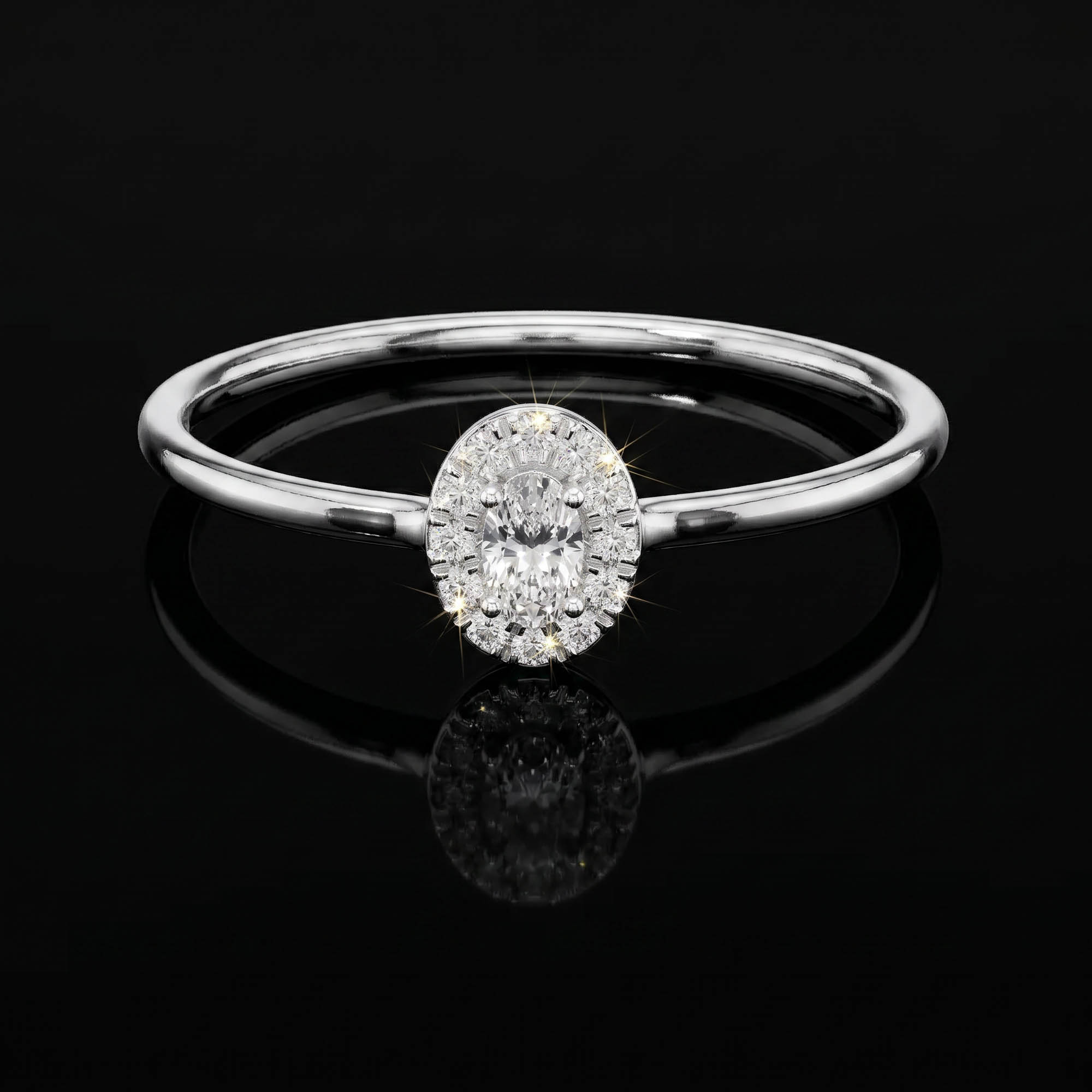 Aura 0,70 Karat Oval Kesim Halo Taşlı CVD Pırlanta Lab Grown Tektaş Yüzük (14 ayar 2.3Gr altin)