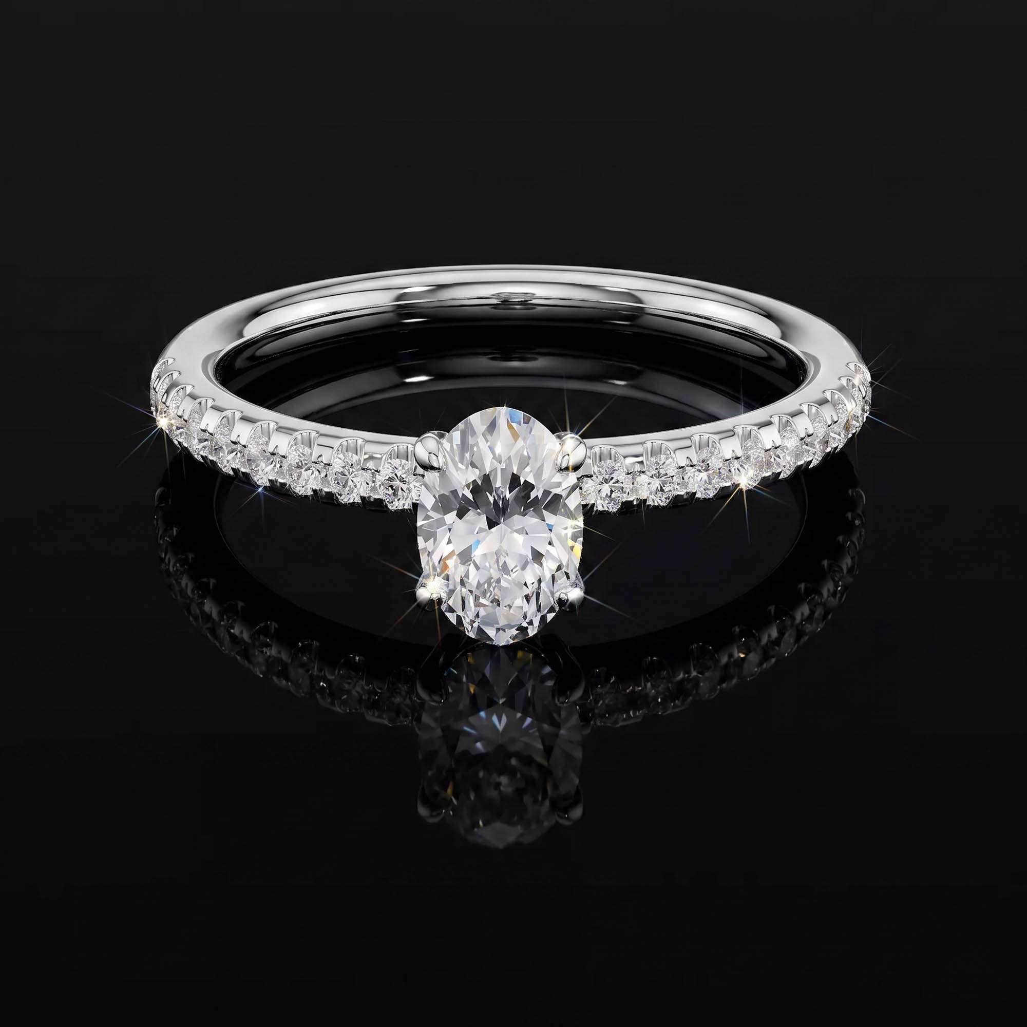 Aura 0,80 Karat Oval Kesim Mikro Pavé Kollu CVD Pırlanta Lab Grown Tektaş Yüzük    (14 ayar 2.3Gr altin)
