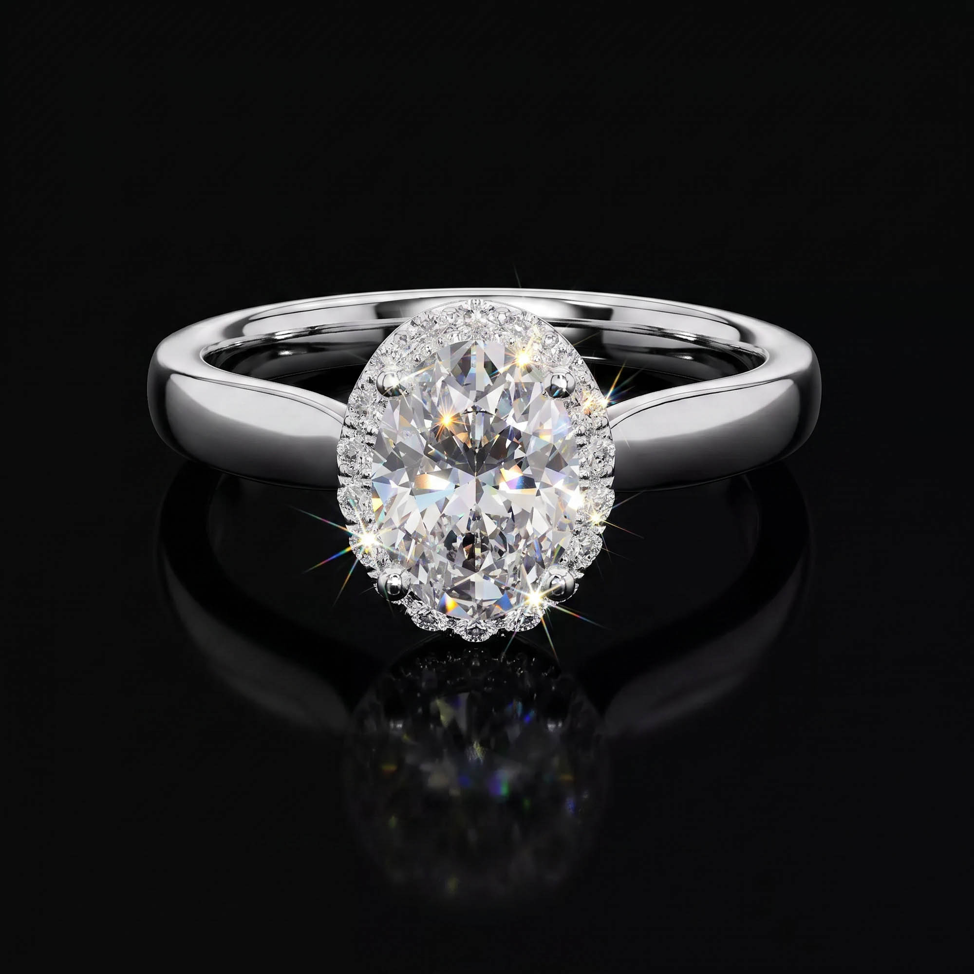 Aura 0,81 Karat Oval Kesim Halo Taşlı CVD Pırlanta Lab Grown Tektaş Yüzük    (14 ayar 2.75Gr altin)