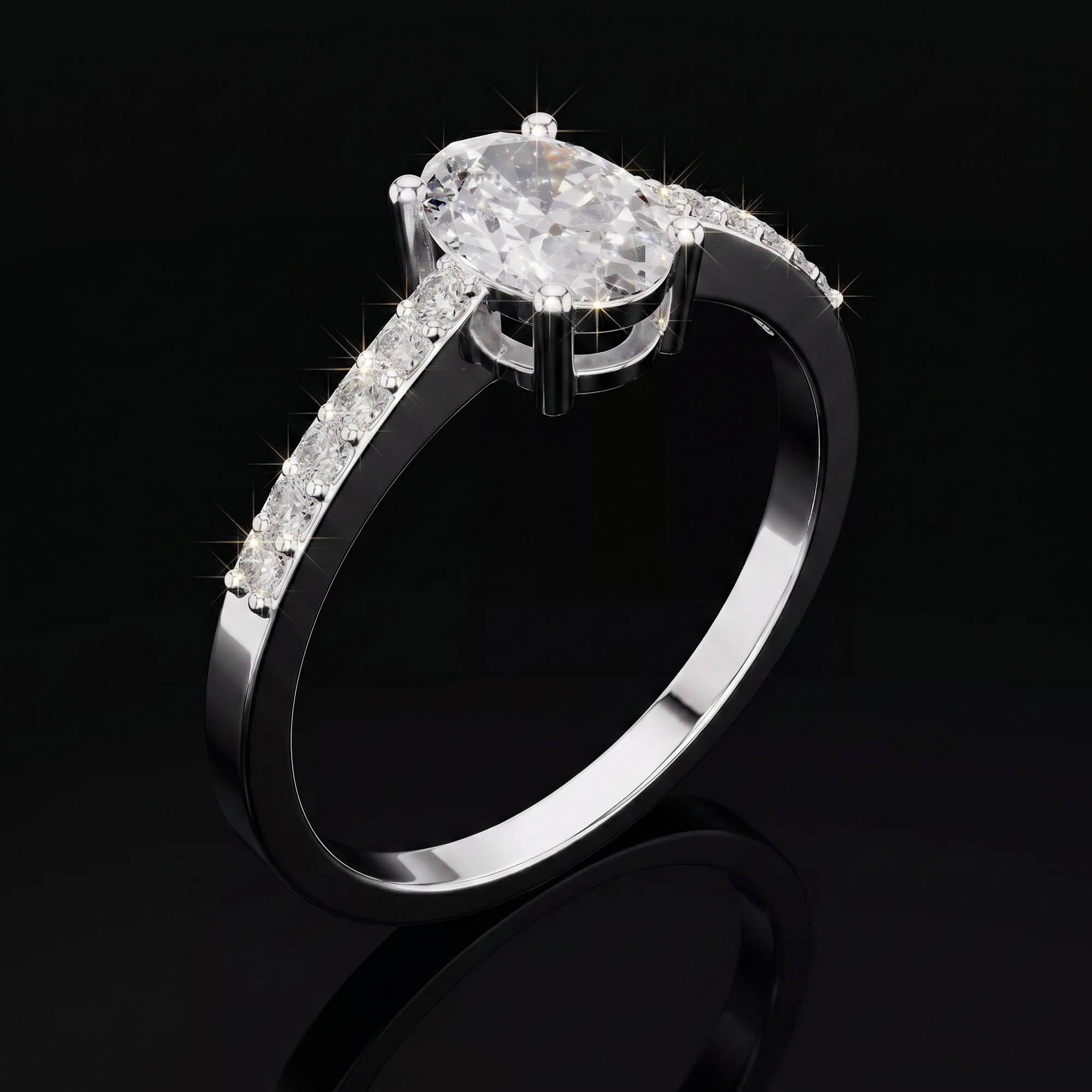 Aura 0,84 Karat Oval Kesim Pavé Kollu Katedral CVD Pırlanta Lab Grown Tektaş Yüzük (14 ayar 2.02Gr altin)