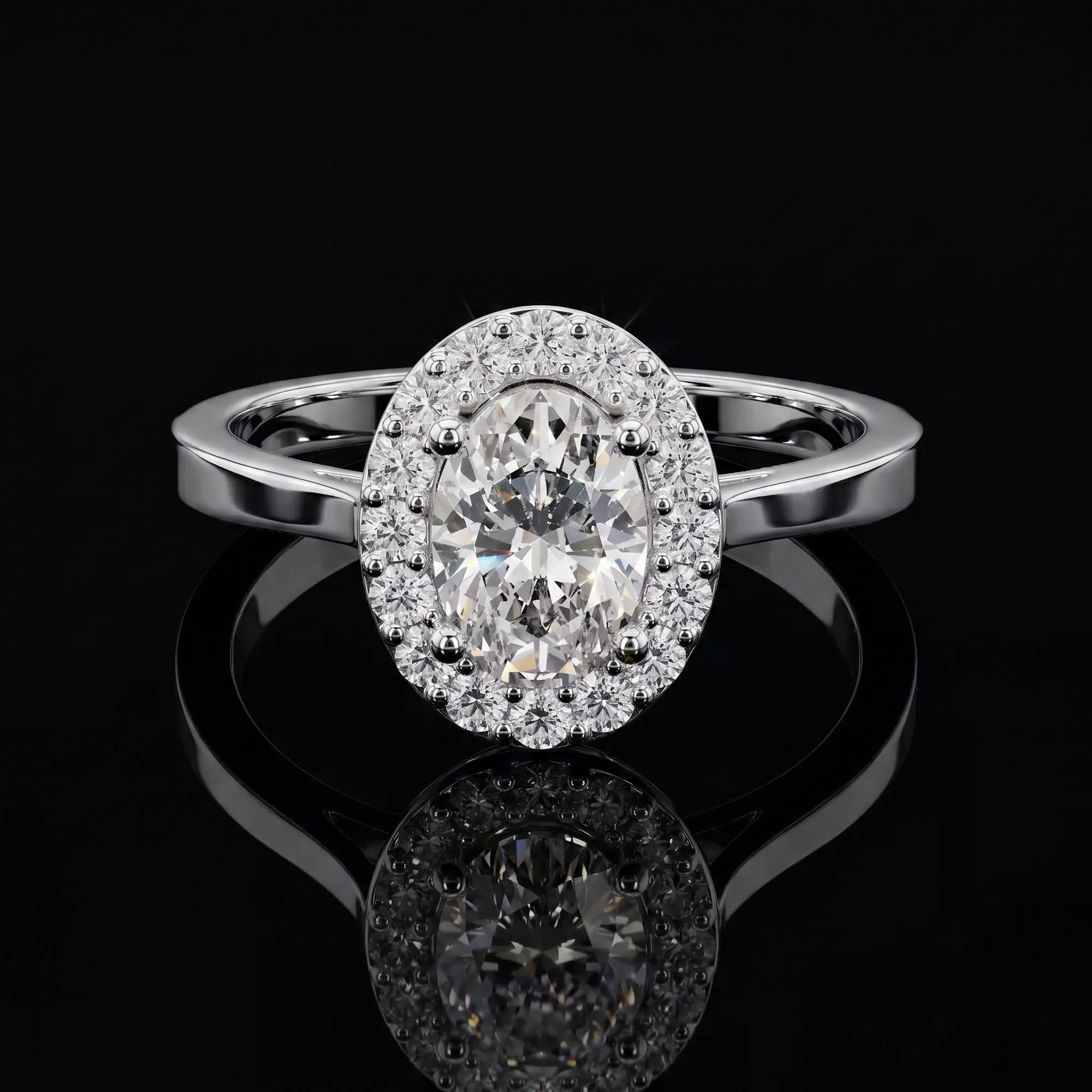 Aura 0,94 Karat Oval Kesim Halo Taşlı Katedral CVD Pırlanta Lab Grown Tektaş Yüzük (14 ayar 3.97Gr altin)
