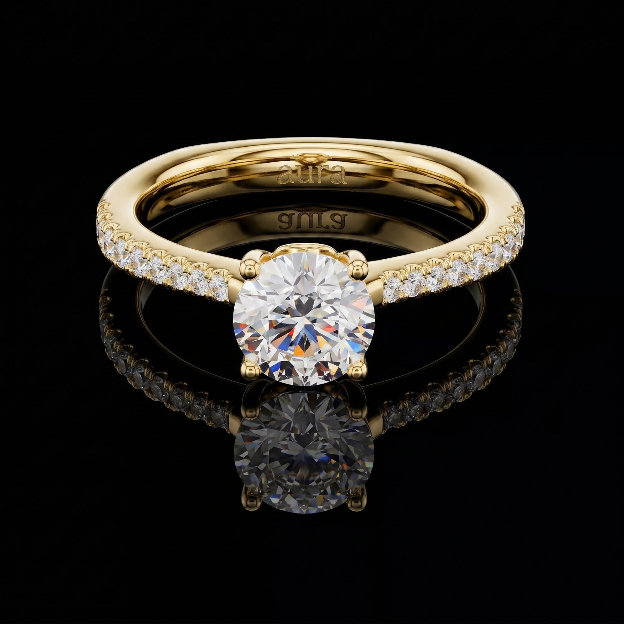 Aura 1,13 Karat Pavé Kollu CVD Pırlanta Lab Grown Tektaş Yüzük (14 ayar 3.26Gr altin)