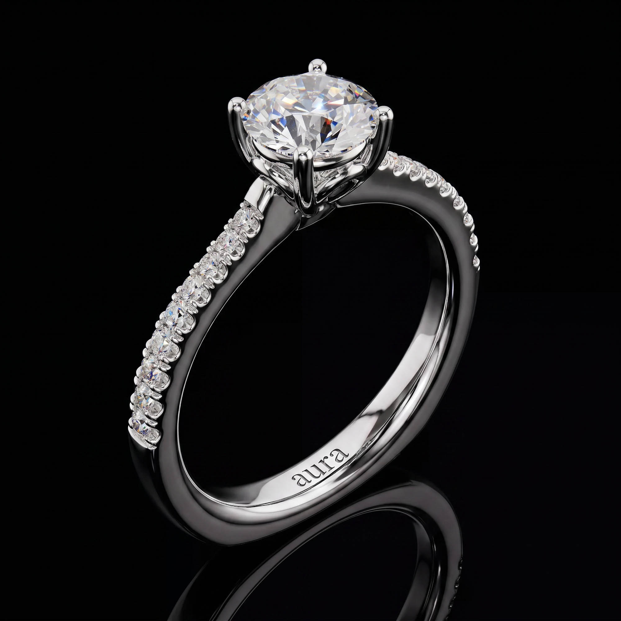 Aura 1,13 Karat Pavé Kollu CVD Pırlanta Lab Grown Tektaş Yüzük (14 ayar 3.26Gr altin)