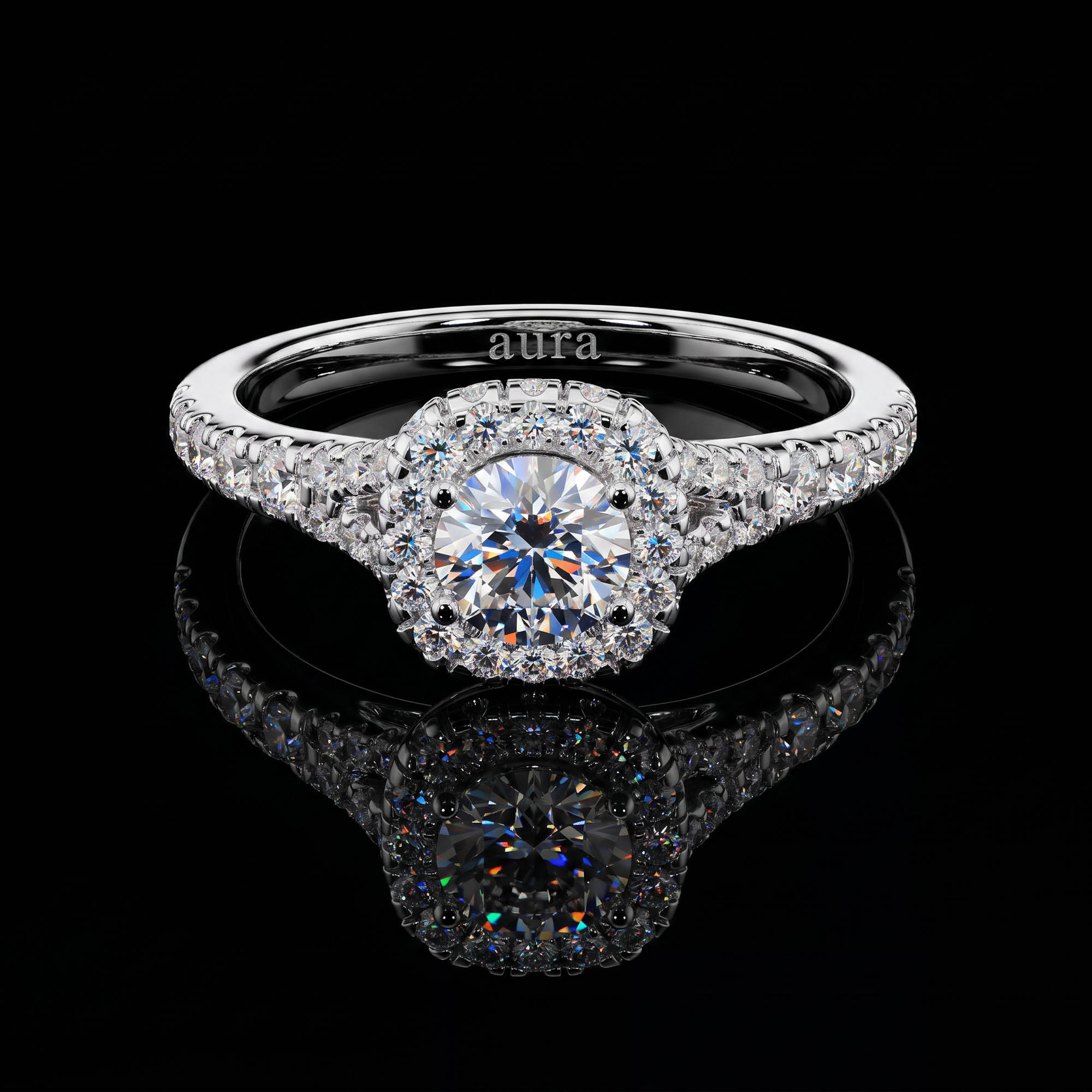 Aura 1,15 Karat Halo Çerçeveli CVD Pırlanta Lab Grown Tektaş Yüzük (14 ayar 3.15Gr altin)