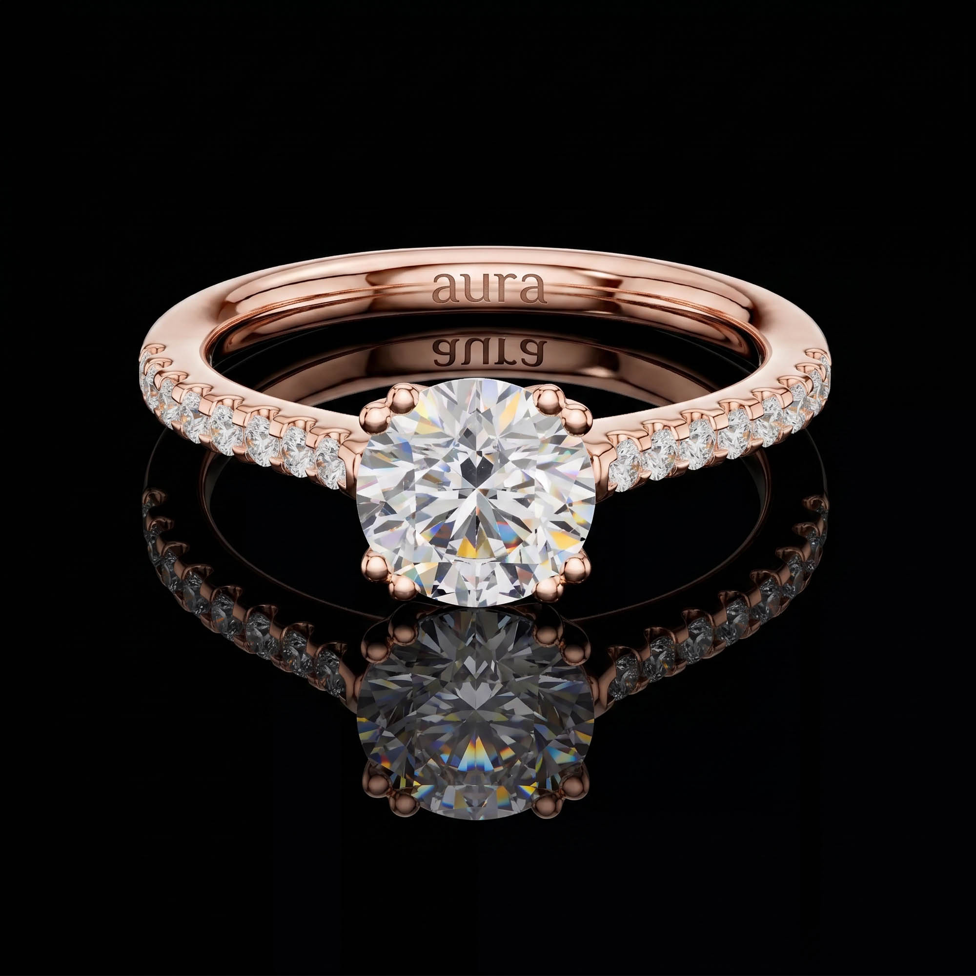 Aura 1,27 Karat Pavé Kollu CVD Pırlanta Lab Grown Tektaş Yüzük (14 ayar 2.38Gr altin)