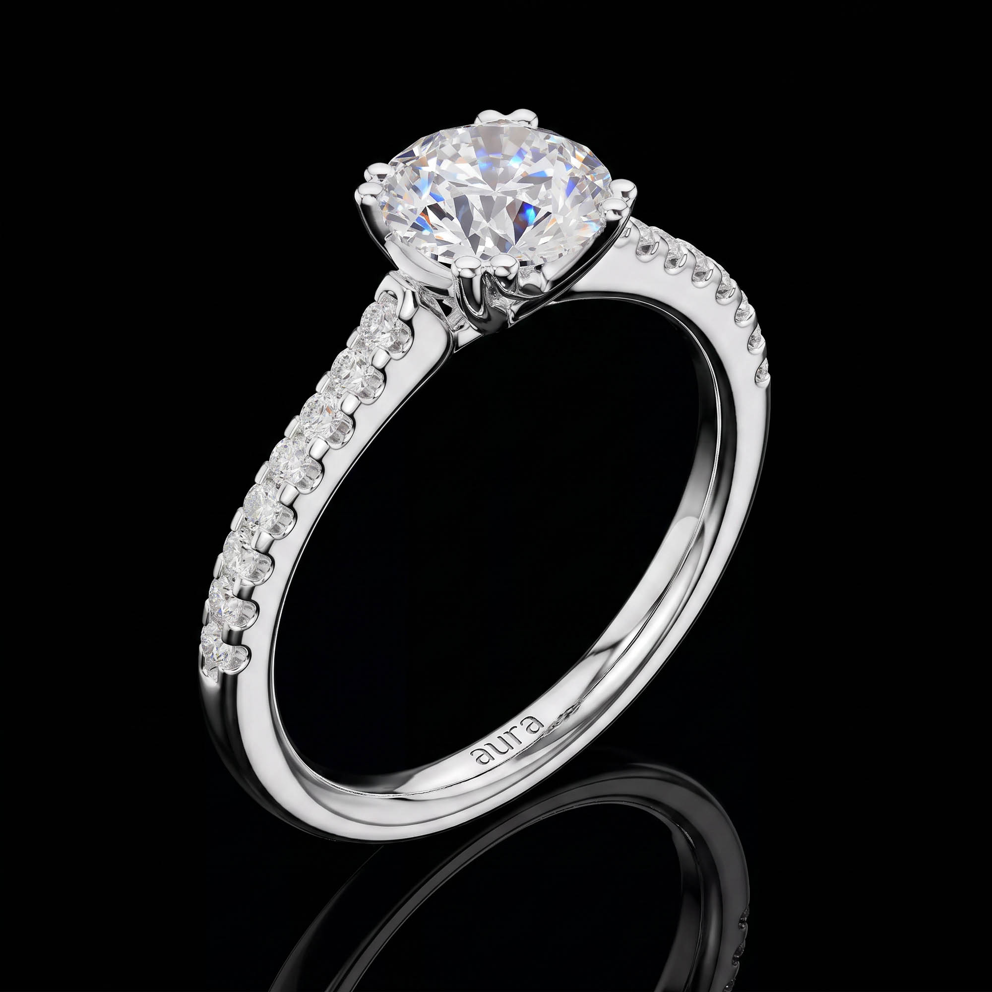 Aura 1,27 Karat Pavé Kollu CVD Pırlanta Lab Grown Tektaş Yüzük (14 ayar 2.38Gr altin)