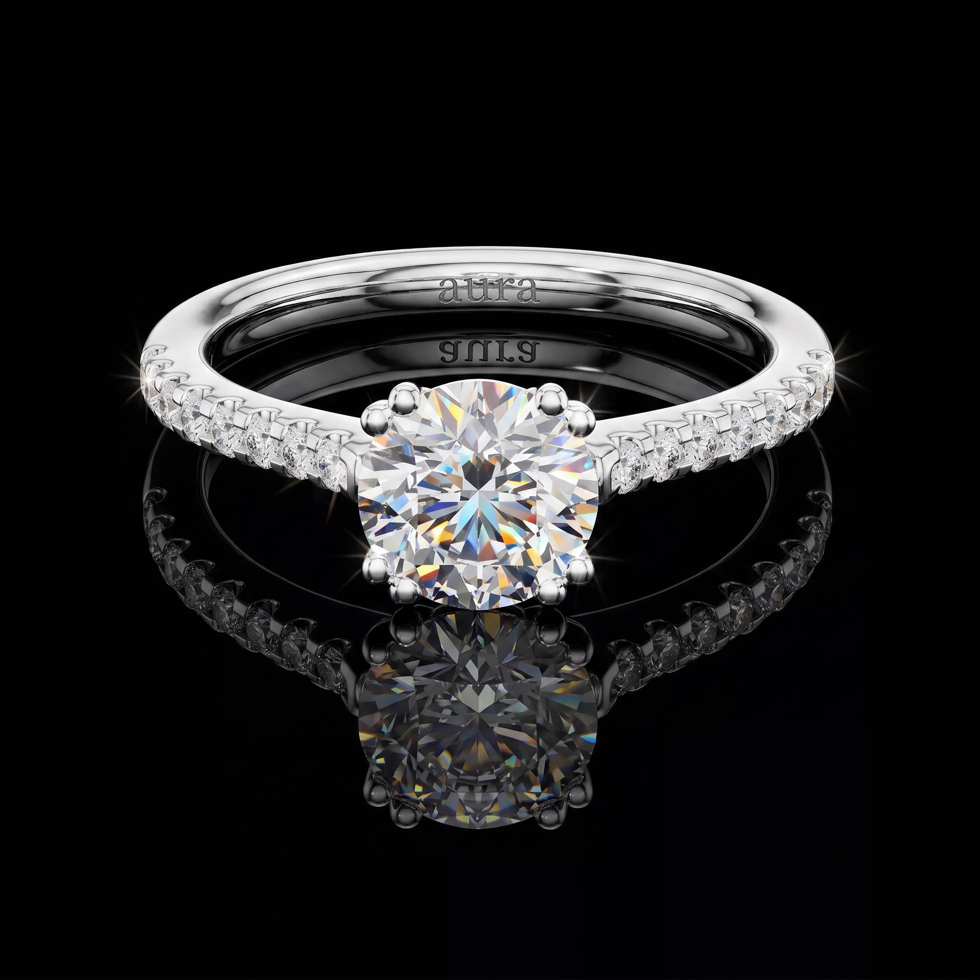Aura 1,27 Karat Pavé Kollu CVD Pırlanta Lab Grown Tektaş Yüzük (14 ayar 2.38Gr altin)