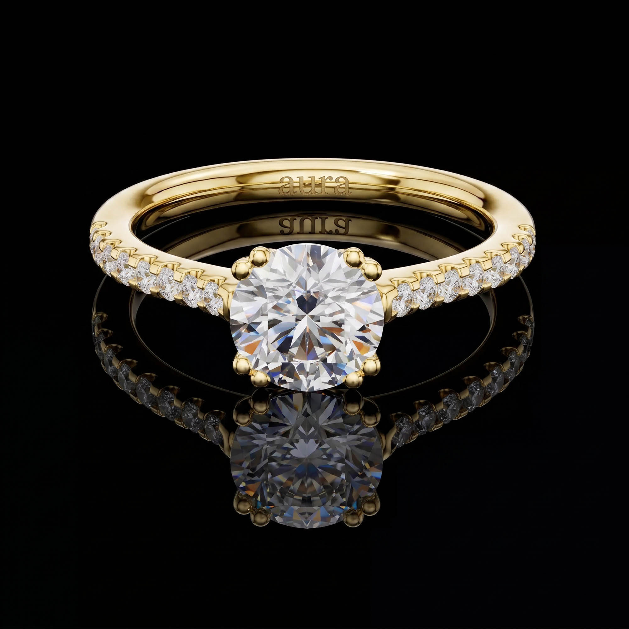 Aura 1,27 Karat Pavé Kollu CVD Pırlanta Lab Grown Tektaş Yüzük (14 ayar 2.38Gr altin)