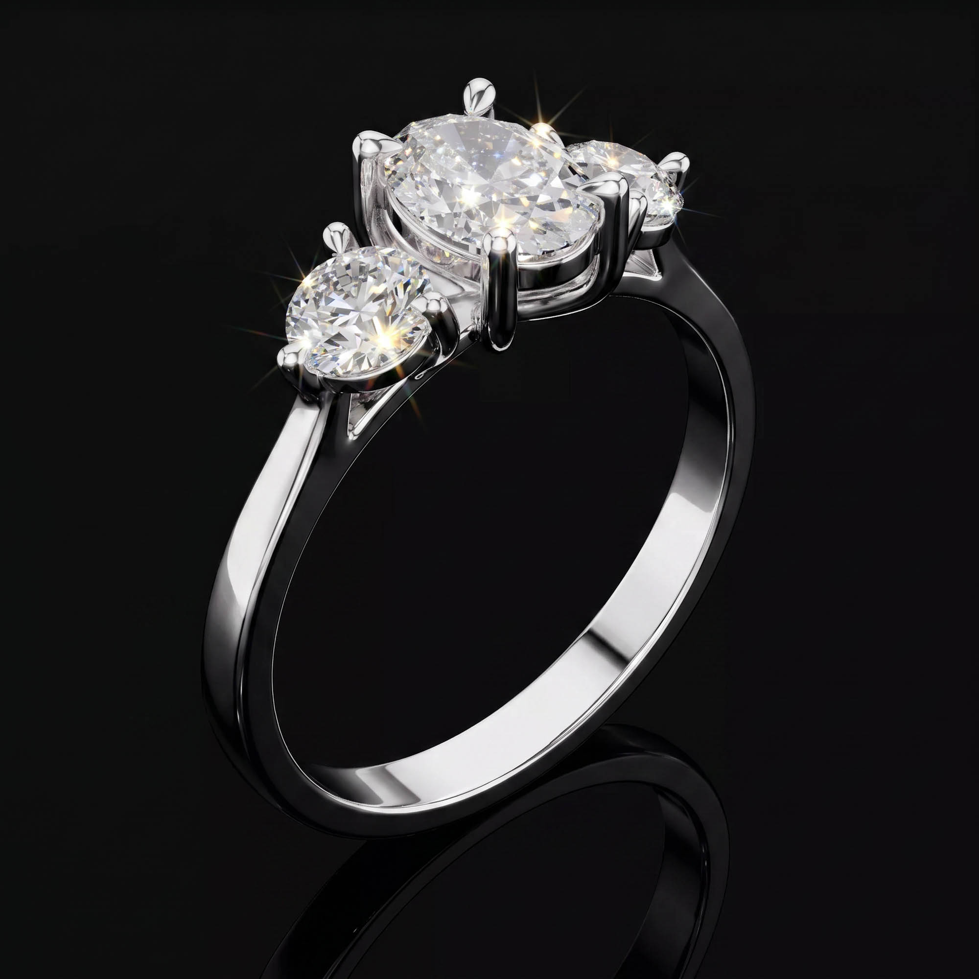 Aura 1,28 Karat Oval ve Yuvarlak Kesim CVD Pırlanta Lab Grown Tria Yüzük (14 ayar 2.13Gr altin)