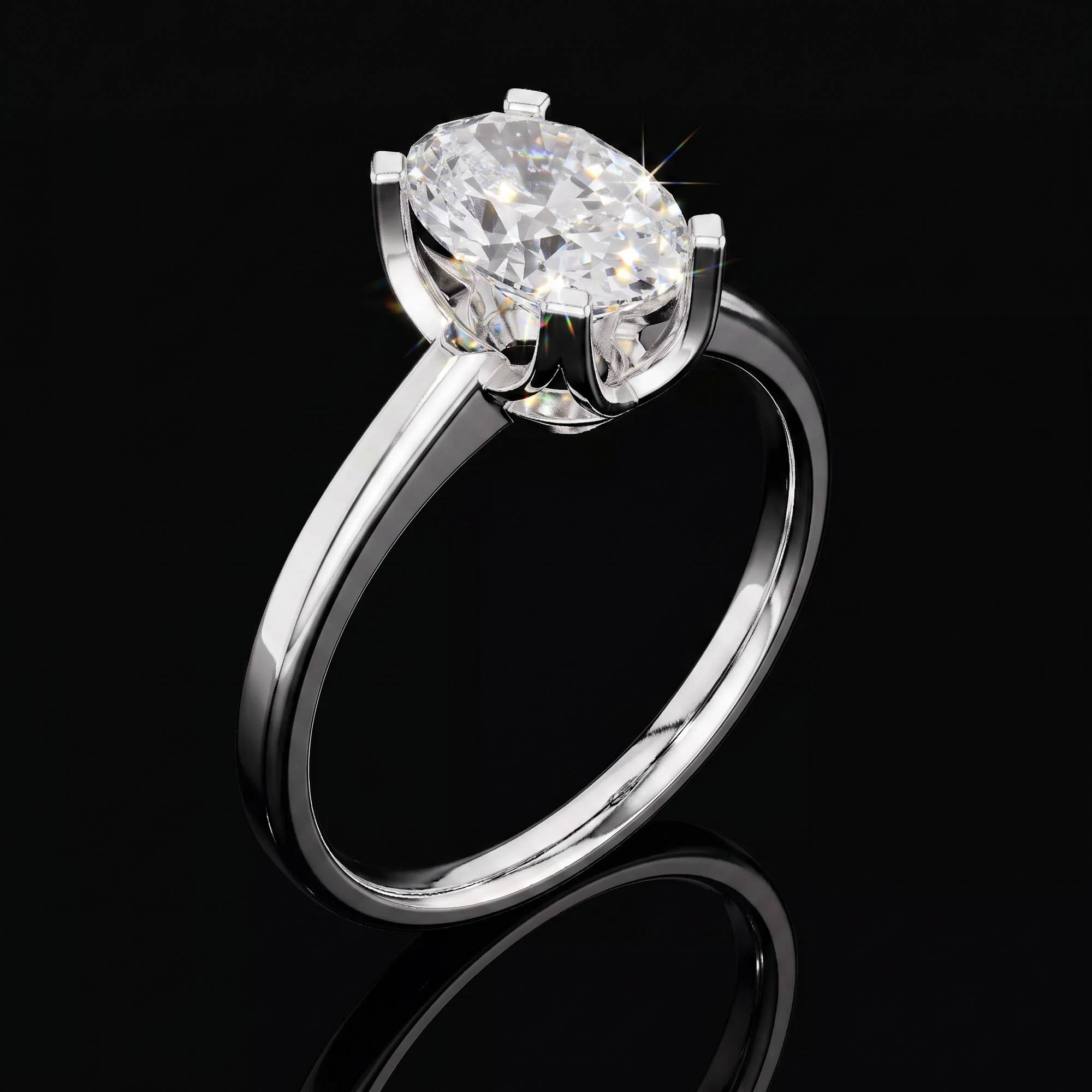 Aura 1,40 Karat Oval Kesim Katedral Montür CVD Pırlanta Lab Grown Tektaş Yüzük    (14 ayar 2.49Gr altin)