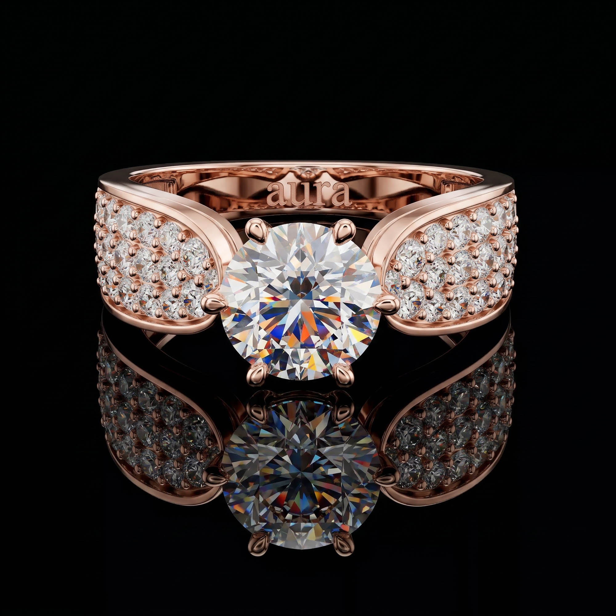 Aura 1,53 Karat Geniş Pavé Kollu CVD Pırlanta Lab Grown Tektaş Yüzük (14 ayar 3.27Gr altin)