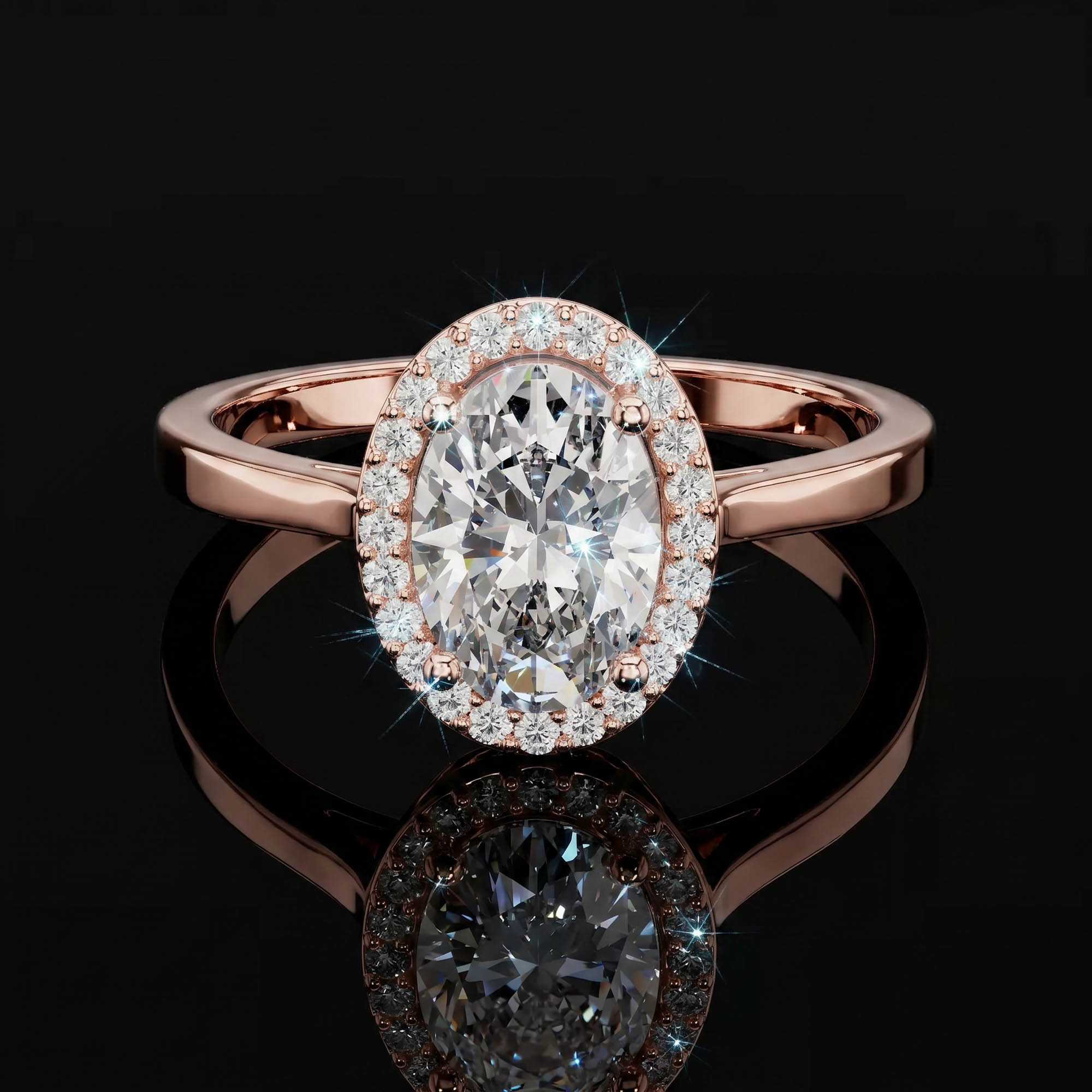 Aura 1,62 Karat Oval Kesim Halo Taşlı Katedral Montür CVD Pırlanta Lab Grown Tektaş Yüzük (14 ayar 2.21Gr altin)