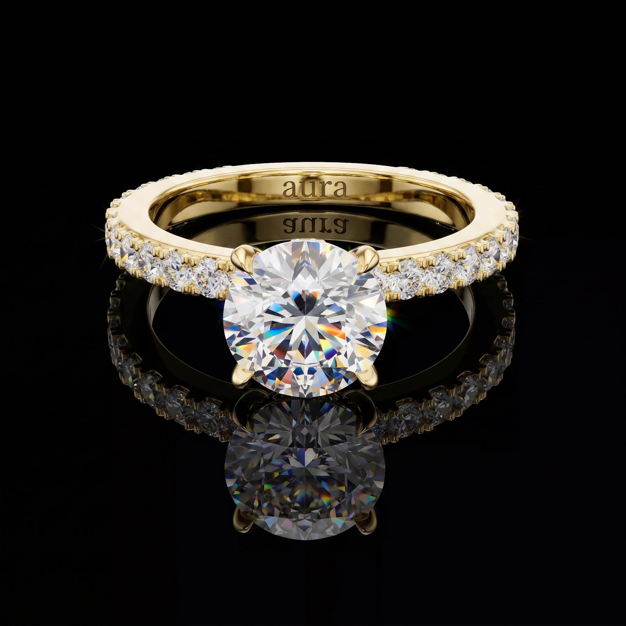 Aura 1,65 Karat Gizli Halo ve Pavé Kollu CVD Pırlanta Lab Grown Tektaş Yüzük (14 ayar 2.04Gr altin)