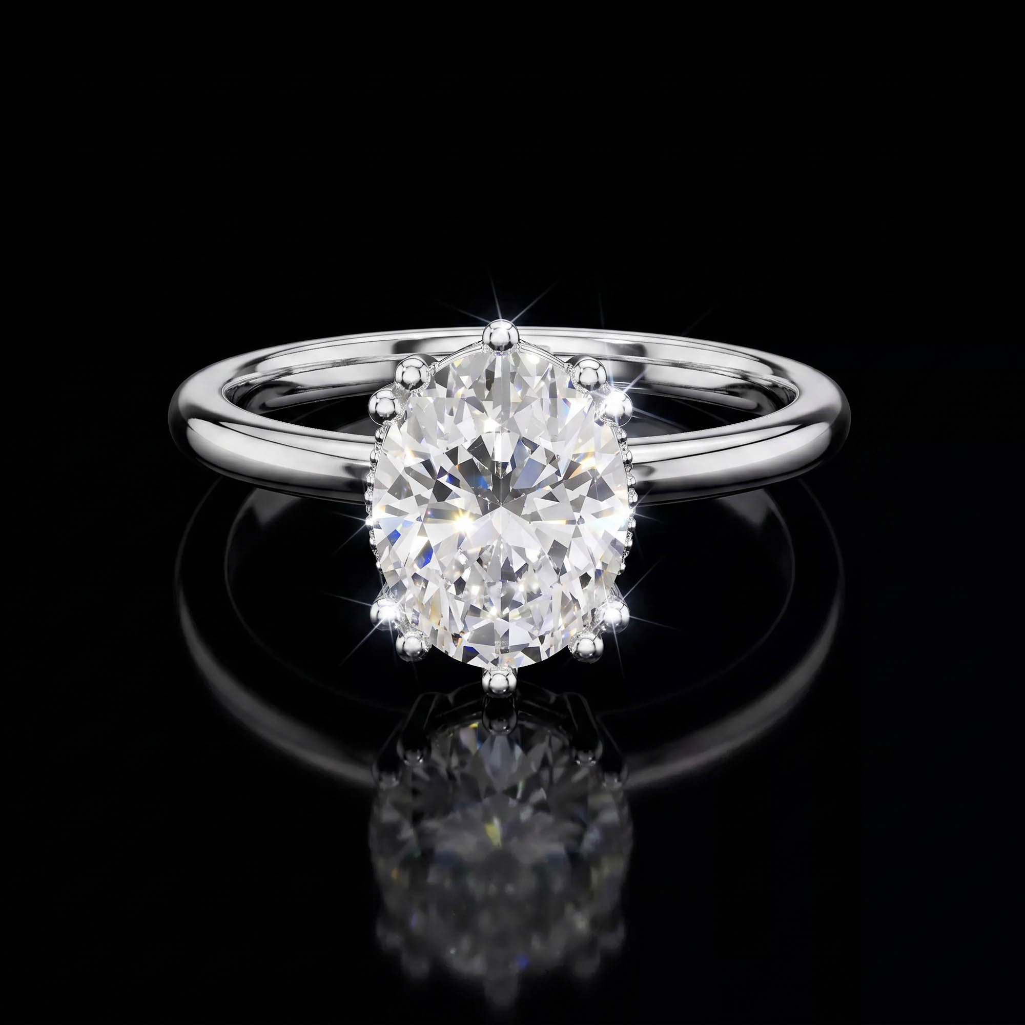 Aura 2,04 Karat Oval Kesim Taç Tırnaklı Gizli Taşlı CVD Pırlanta Lab Grown Tektaş Yüzük    (14 ayar 3.04Gr altin)
