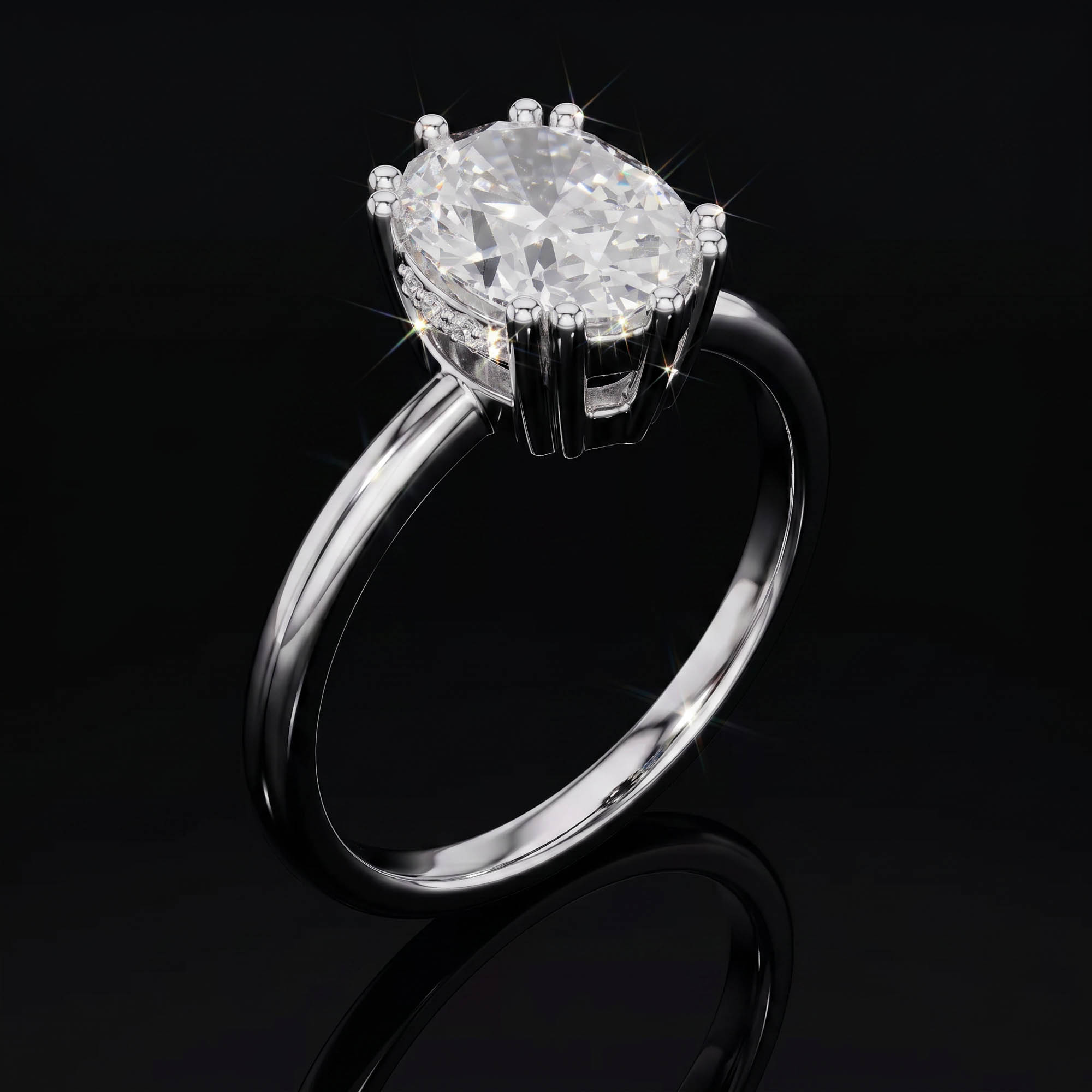 Aura 2,04 Karat Oval Kesim Taç Tırnaklı Gizli Taşlı CVD Pırlanta Lab Grown Tektaş Yüzük    (14 ayar 3.04Gr altin)