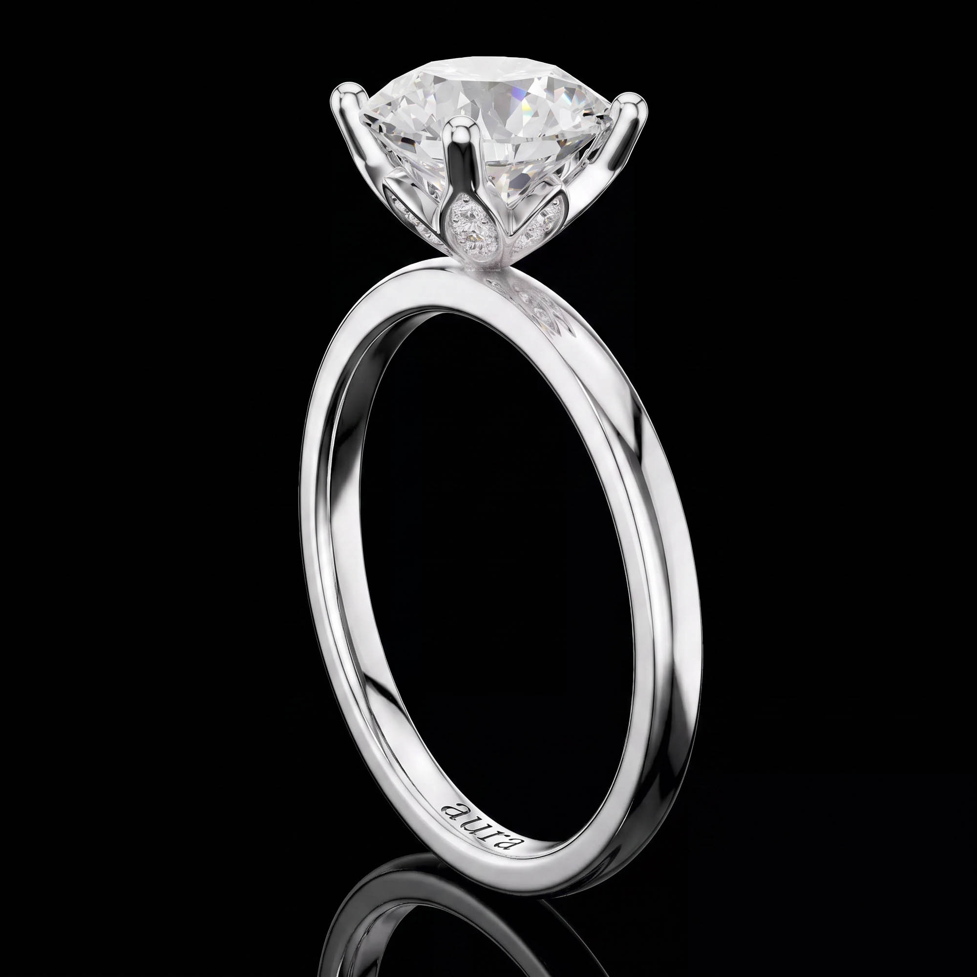 Aura 2,14 Karat Çiçek Sepet Montürlü CVD Pırlanta Lab Grown Tektaş Yüzük (14 ayar 3.13Gr altin)