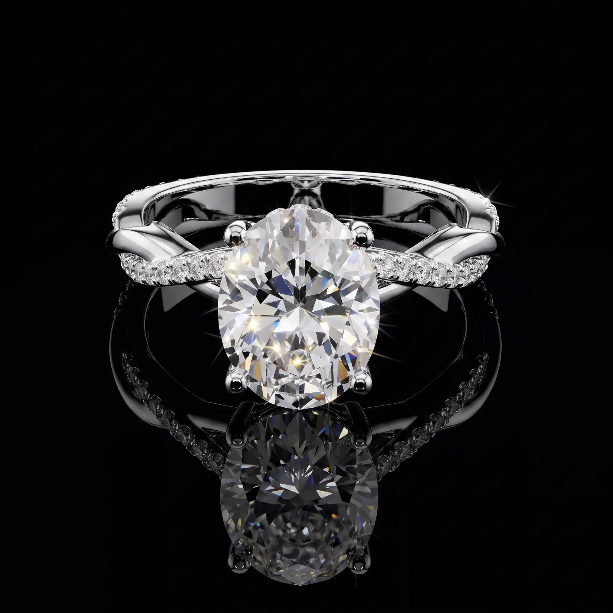 Aura 2,31 Karat Oval Kesim Burgu Kollu Gizli Halo CVD Pırlanta Lab Grown Tektaş Yüzük (14 ayar 3.64Gr altin)