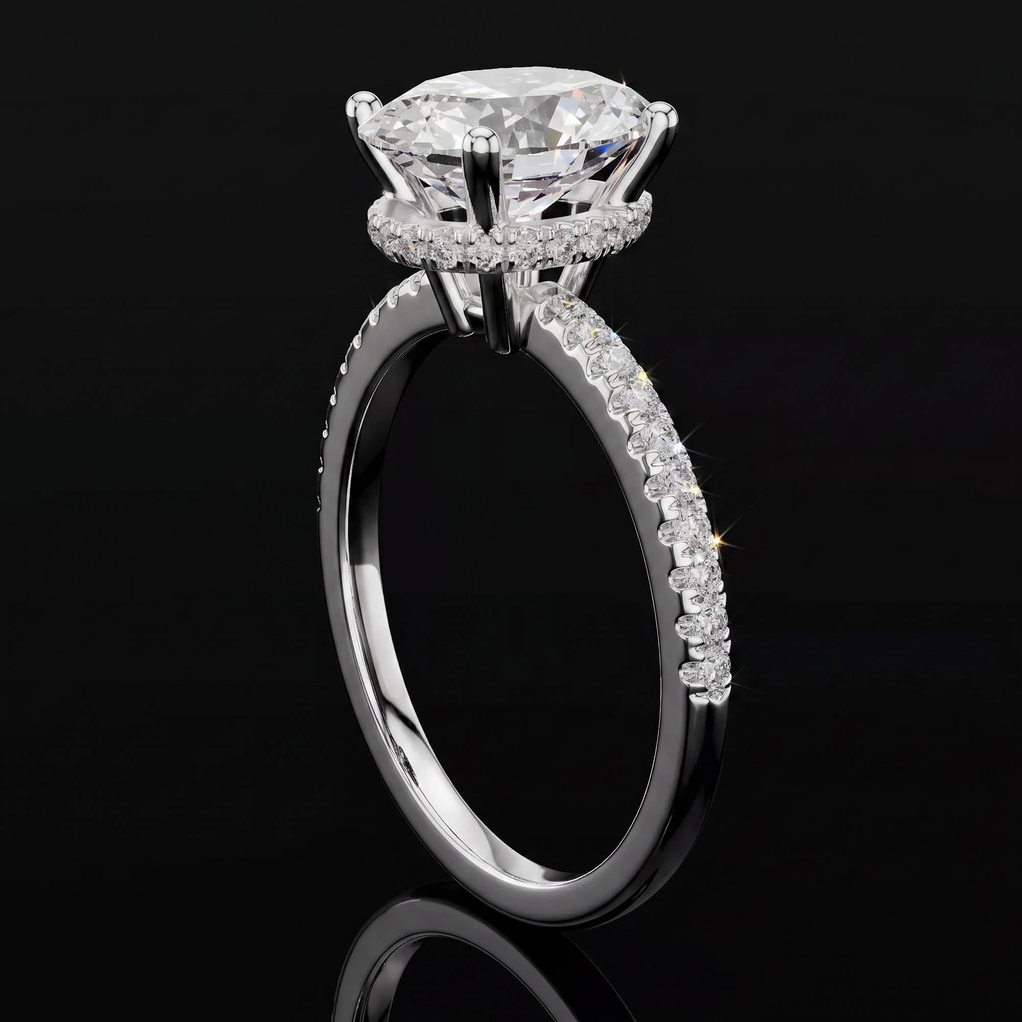 Aura 2,31 Karat Oval Kesim Gizli Halo Pavé Kollu CVD Pırlanta Lab Grown Tektaş Yüzük    (14 ayar 2.61Gr altin)