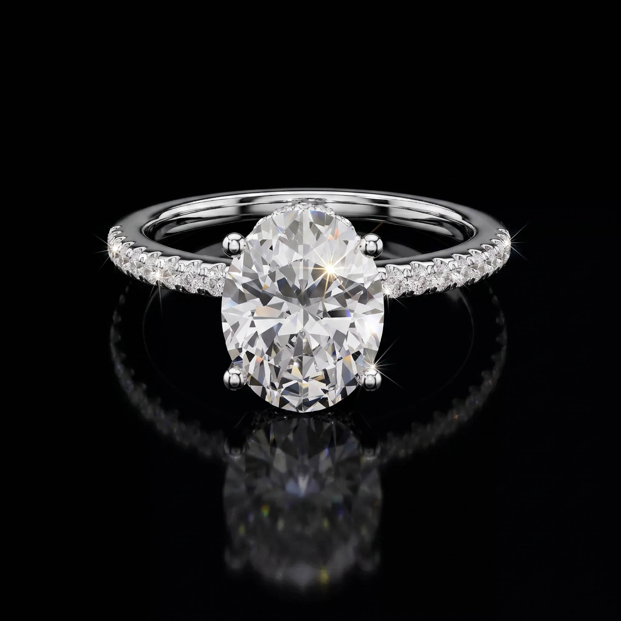 Aura 2,31 Karat Oval Kesim Gizli Halo Pavé Kollu CVD Pırlanta Lab Grown Tektaş Yüzük    (14 ayar 2.61Gr altin)