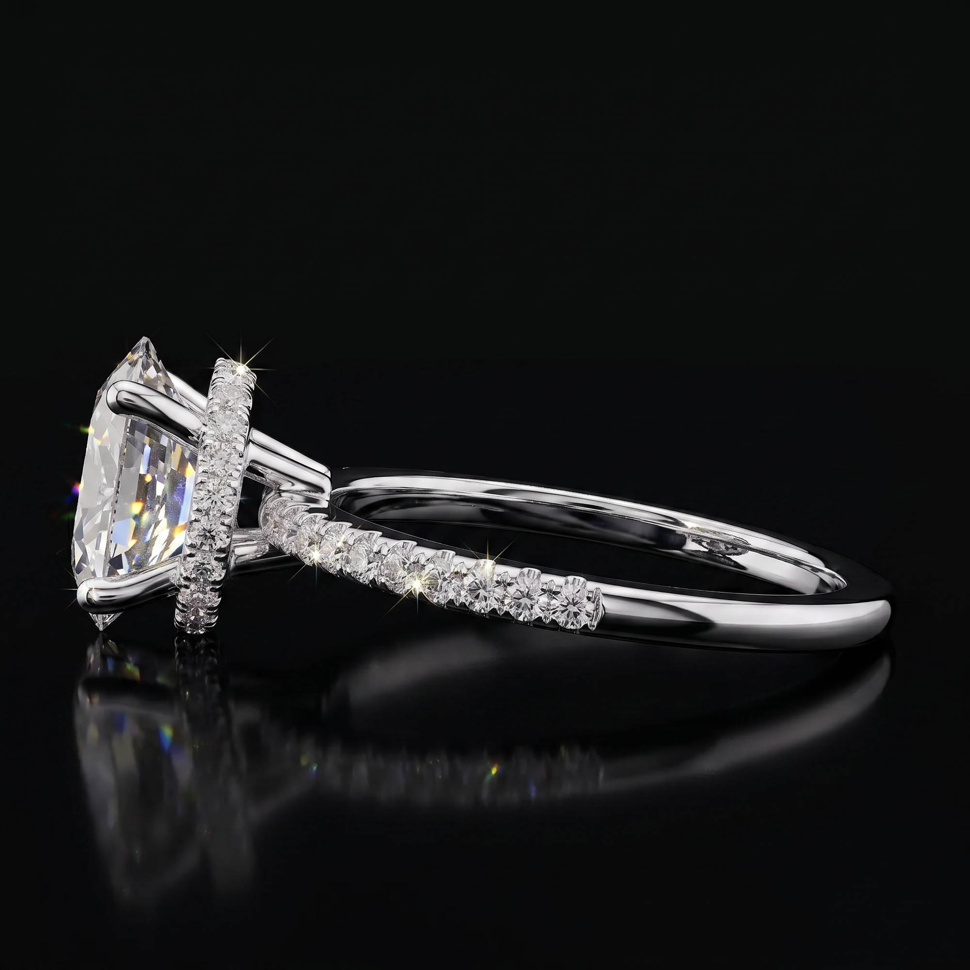 Aura 2,31 Karat Oval Kesim Gizli Halo Pavé Kollu CVD Pırlanta Lab Grown Tektaş Yüzük    (14 ayar 2.61Gr altin)