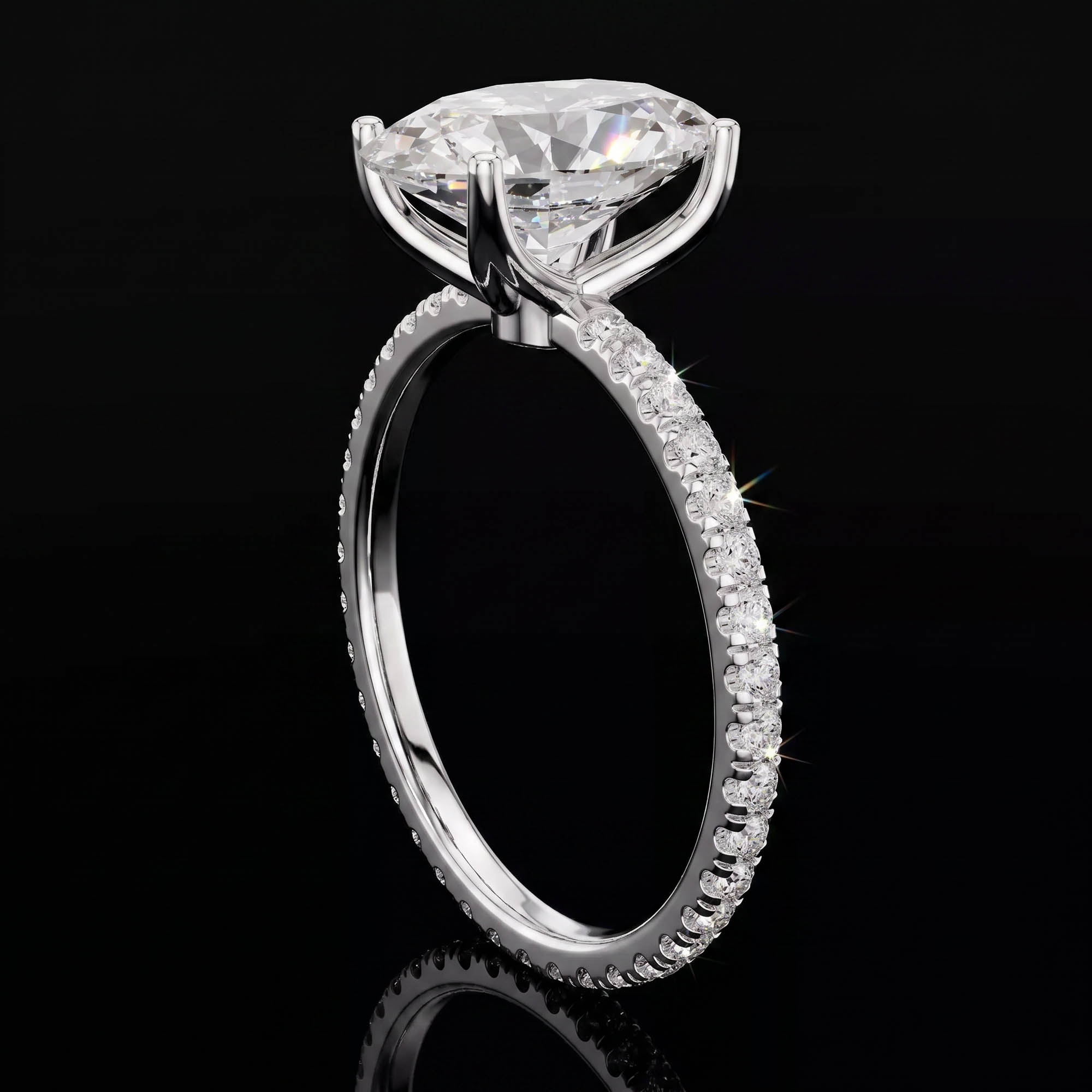 Aura 2,94 Karat Oval Kesim Tamtur Pavé Kollu CVD Pırlanta Lab Grown Tektaş Yüzük    (14 ayar 1.74Gr altin)
