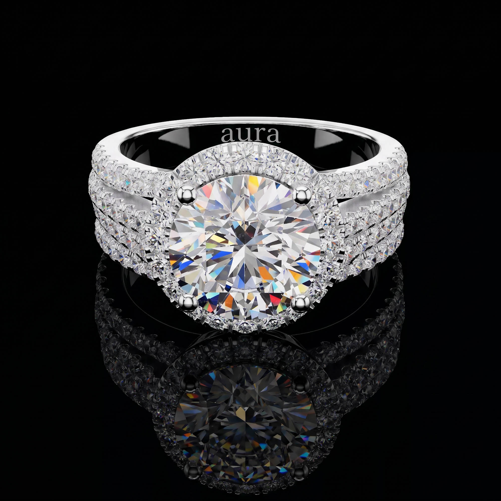 Aura 3,63 Karat Halo CVD Pırlanta Lab Grown İkili Yüzük Seti (14 ayar 8.6Gr altin)