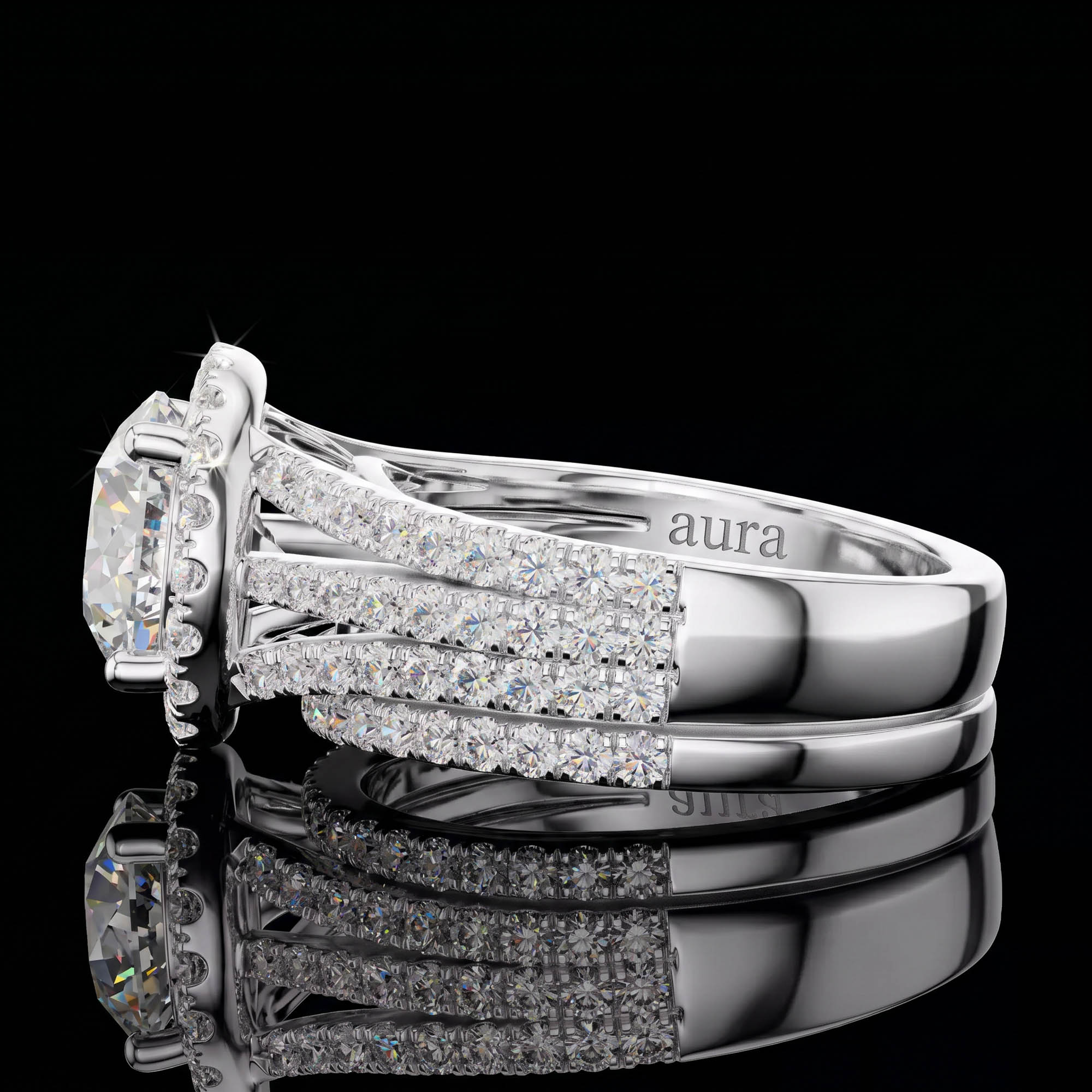 Aura 3,63 Karat Halo CVD Pırlanta Lab Grown İkili Yüzük Seti (14 ayar 8.6Gr altin)