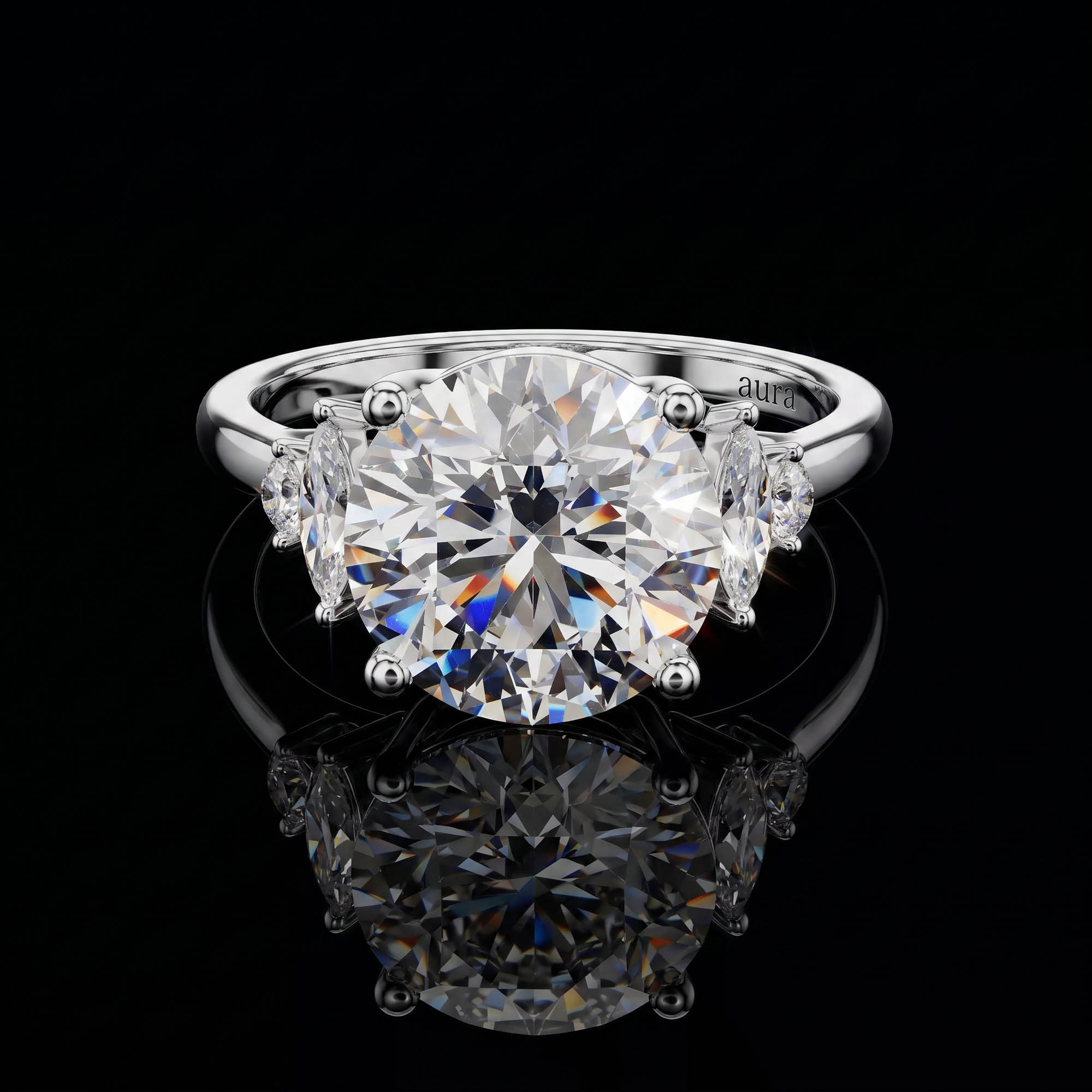 Aura 3,87 Karat Markiz Yan Taşlı CVD Pırlanta Lab Grown Tektaş Yüzük (14 ayar 3.57Gr altin)