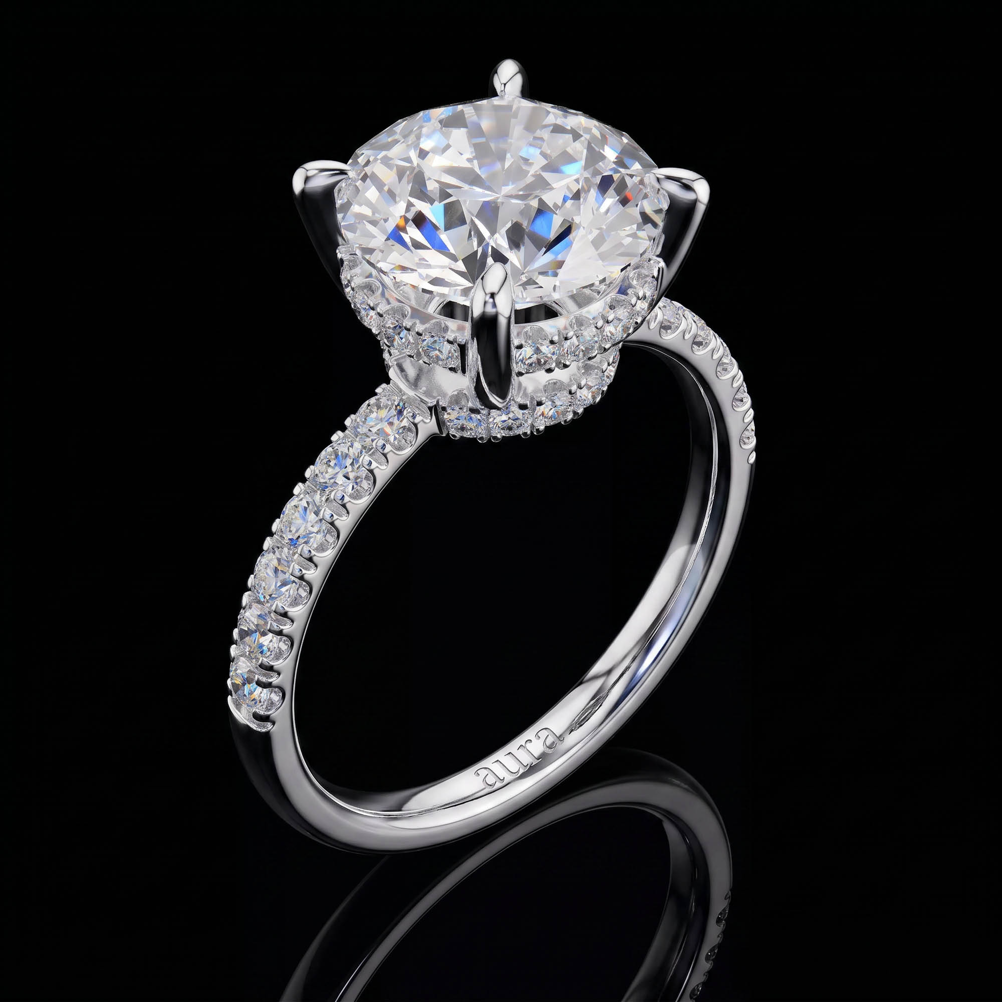 Aura 4.54 Karat Gizli Halo CVD Pırlanta Lab Grown Tektaş Yüzük (14 ayar 0Gr altin)