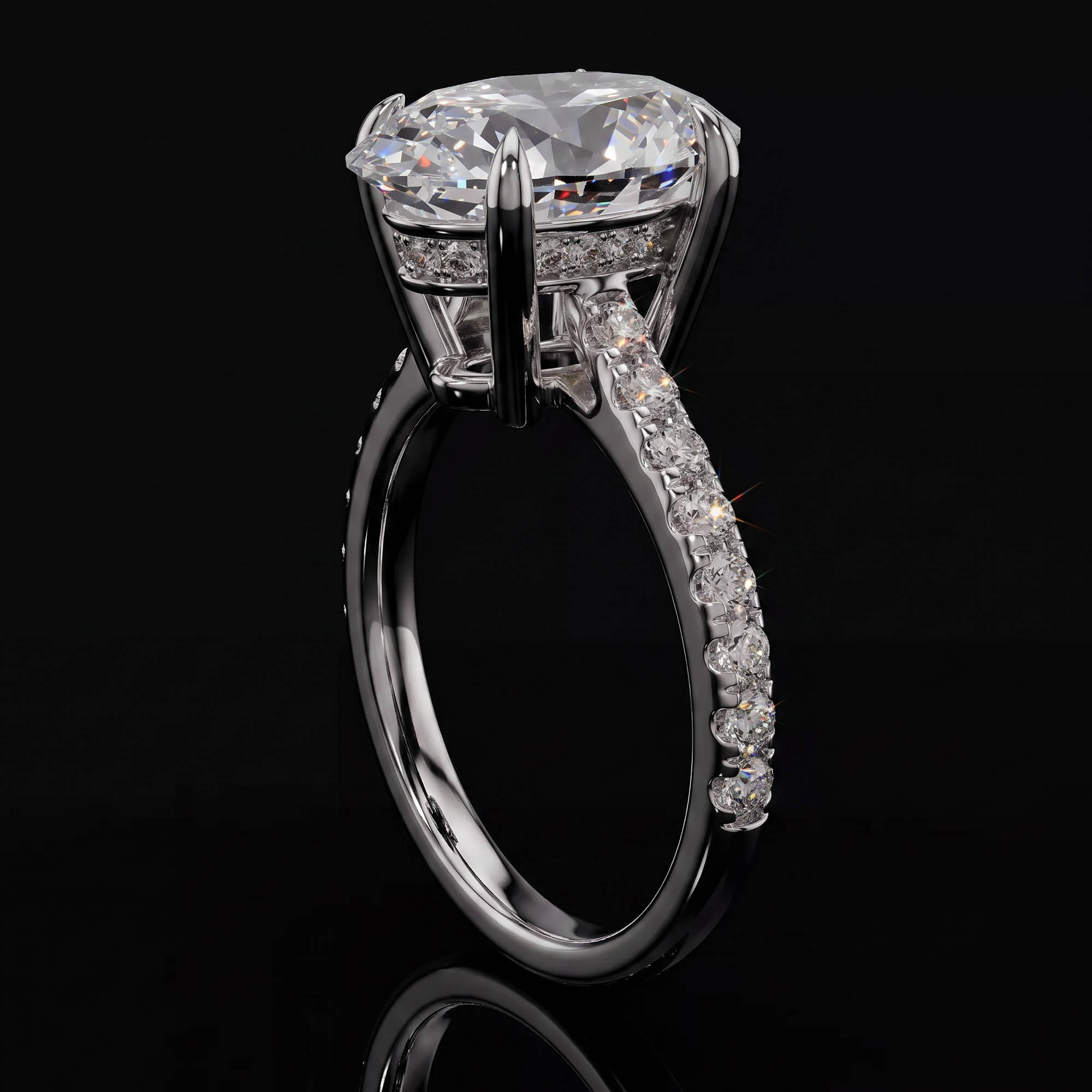 Aura 4,58 Karat Oval Kesim Gizli Halo Pavé Kollu CVD Pırlanta Lab Grown Tektaş Yüzük   